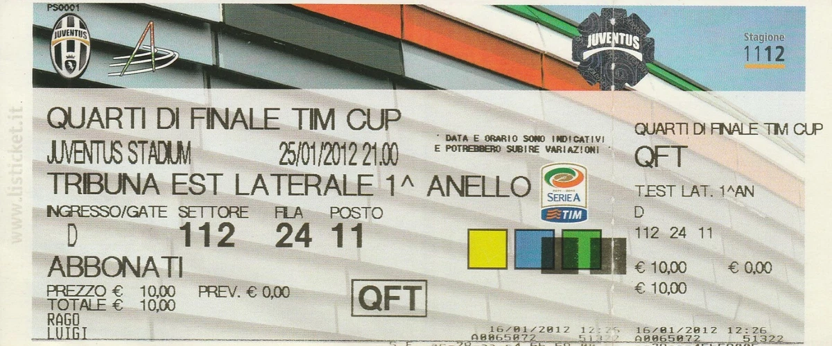 Invitation VIP Juventus - Stadio Delle Alpi - Buffet Saison 1998/1999 (Occasion)