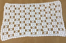 Vintage Hand Crocheted Rectangle Doily, Cotton, Off White, Geometric Design