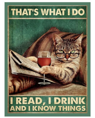 I READ, DRINK & KNOW THINGS KATZENSCHILD Retro Blechschild KÜCHE GARAGE A4 A4