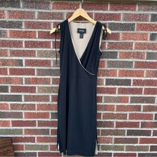 Express Black and Tan Surplice Front V Neck Drawstring Shoulder Midi Dress