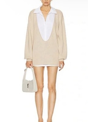 STAUD Pietro  Deep V neck Button Down  Sweater in Beige size S