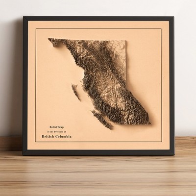 British Columbia Map, British Columbia 2D Relief Map - 2D Flat Print