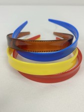 4 Vintage Plastic Hair Bands Blue Red Yellow Amber 80's