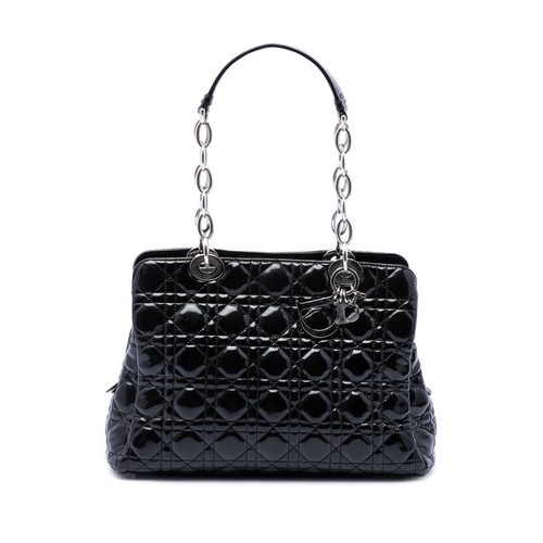 Dior Medium Patent Cannage Lady Soft Shopping Tote Pre-Loved Black