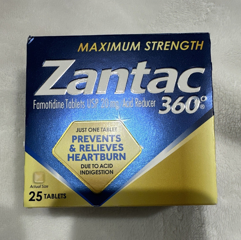 Zantac 360 Maximum Strength Famotidine 20 mg Heartburn Tablets 25 Exp 2027