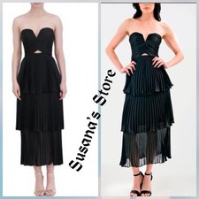 NWT BCBG MAXAZRIA SIZE 2 Strapless Cutout Pleated Tiered Midi Dress 398