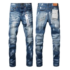 2025 New purple brand men's personality Fashion Slim Fit classic Blue Jeans