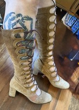 Vintage 60s 70s Lace Up Gogo Boots With Cut Out By Daisy Sz 8.5