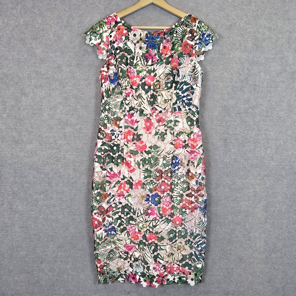 Anthea Crawford Dress Womens 12 Floral Lace Pencil Wedding Cocktail Evening 