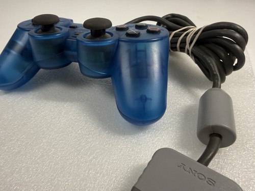 Sony Playstation PS1 Controller OEM SCPH-1200 CLEAN Clear Blue Dual Shock TESTED - Picture 3 of 13