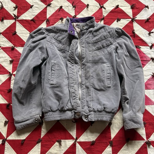 Vintage 1970s Youth Gray And Purple Corduroy Jacket As Is Worn Flaws