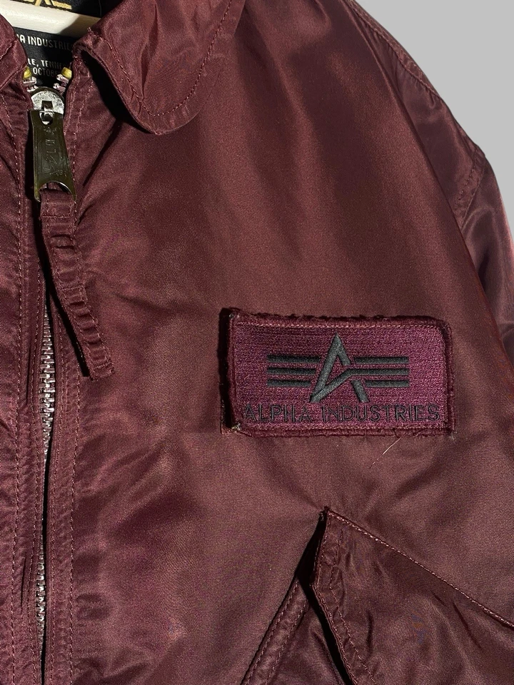Vintage Alpha Industries CWU 45 Flyers Bomber Jacket Burgundy Nylon Men’s Large - Image 4 of 4