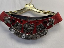 Vintage leather belt 80s dragon coins red suede Nina arjani designs San Diego