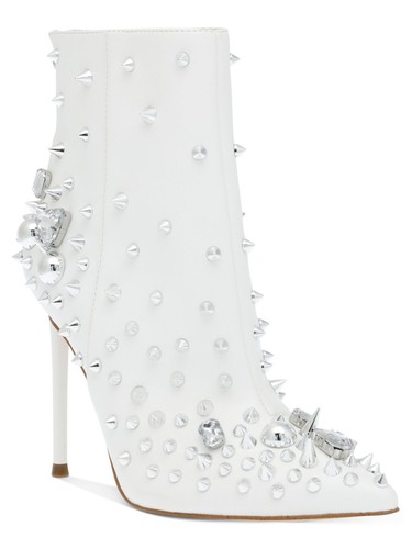STEVE MADDEN Womens White Studded Viceroy Pointed Toe Stiletto Booties 5.5 M