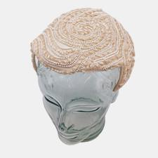 Amy New York Cocktail Cap Fascinator Hat Beaded w/ Pearl Cream White Headdress