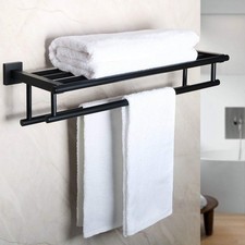 Double Towel Rack for Bathroom Wall Mounted,24 Inch Bathroom Tower Holder Bla...