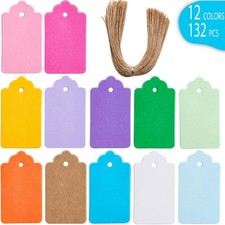 132 Pcs Premium Tags, 12 Colors Kraft Paper with String, Double-Sided Available