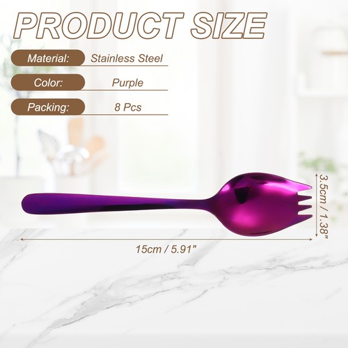 8Pcs Stainless Steel Spork, 5.9" Spork Fork-Spoon Combo for Dessert, Purple - Afbeelding 2 van 6