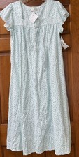 Eileen West SS Pima Cotton Mid Calf Nightgown White Floral Size Small NWT