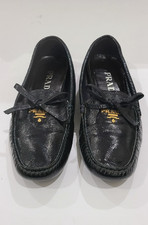 PRADA Patent Leather Black Moccasin Loafers Shoes US Size 7 EU 37.5