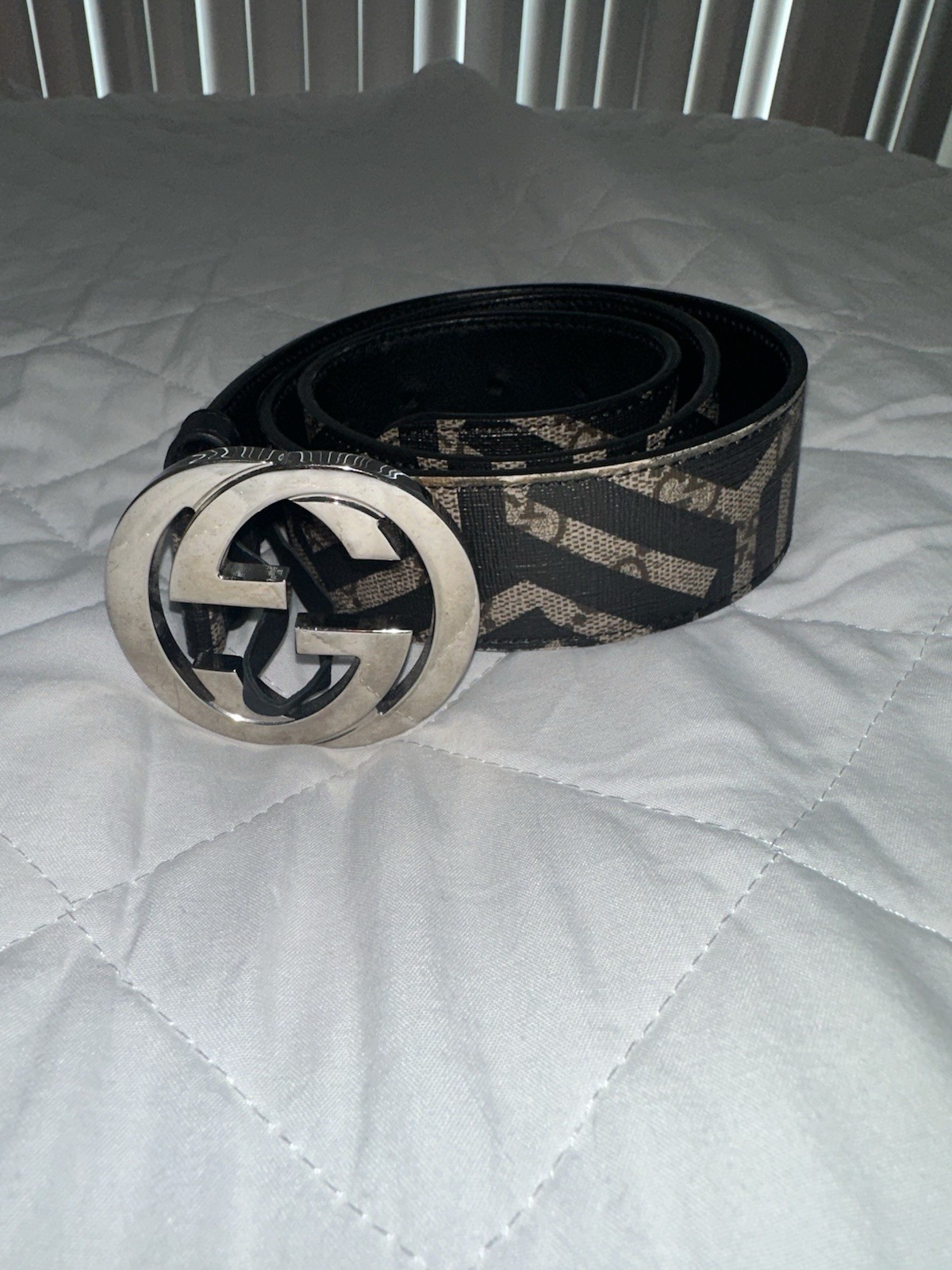 Gucci GG Supreme Monogram Caleido Black Leather Interlocking G Belt-image