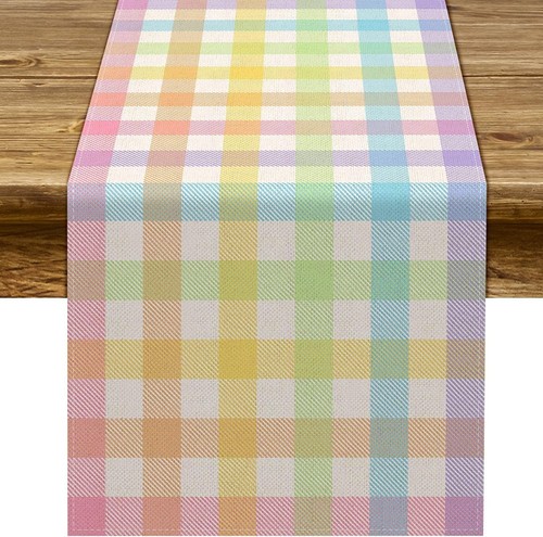 Easter Buffalo Plaid Check Table Runner Spring Holiday Farmhouse Fireplace Ki...