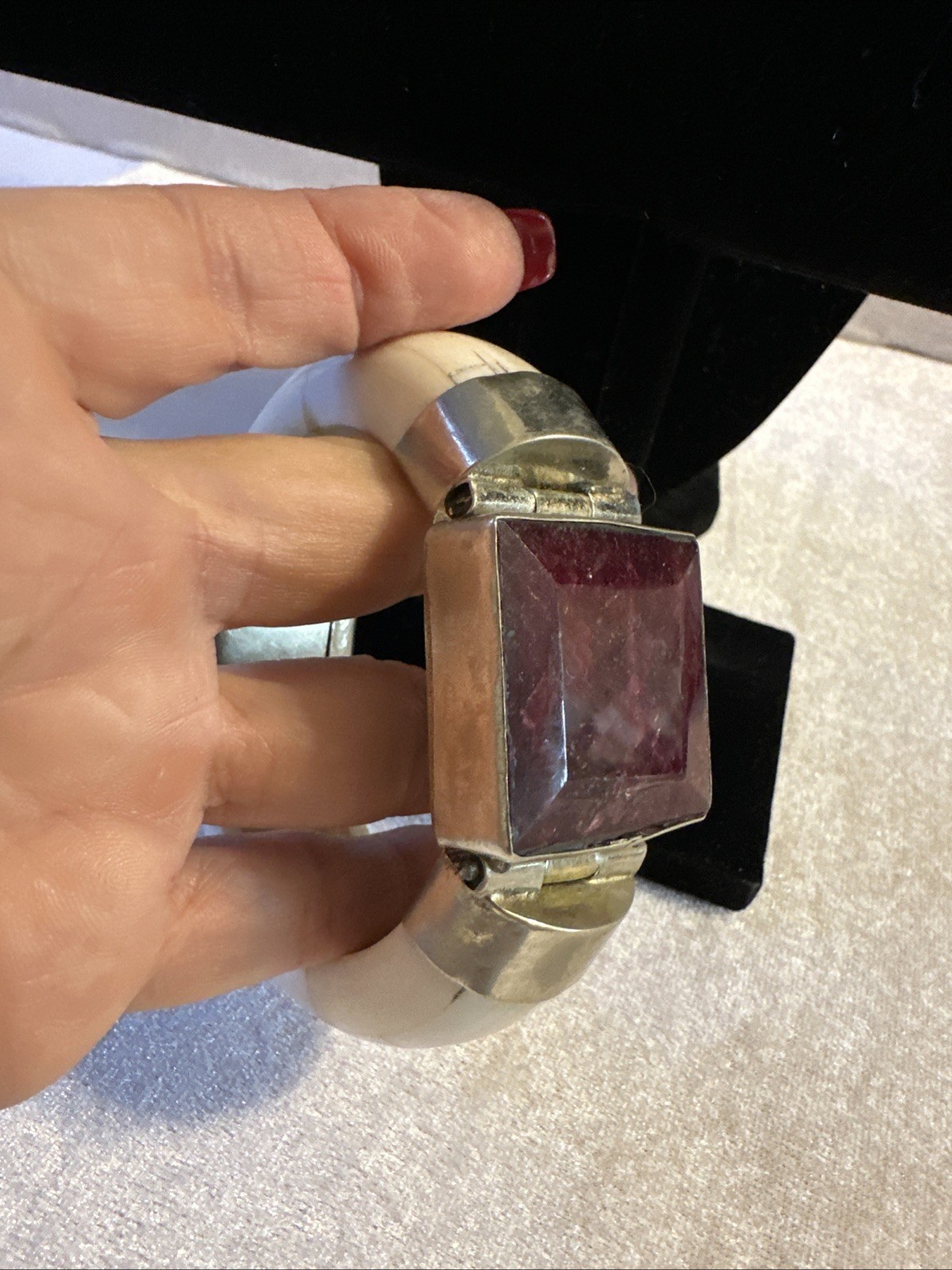 Bone Bangle With Large Ruby Stone - image 20