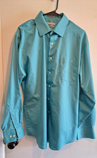 Van Heusen Lux Sateen Mens Dress Shirt 17.5 34/35 Fitted Blue