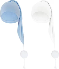 2PCS Men’s Night Sleep Cap Long Pajama Hat w/ Pom Ball Adjustable Tassel Cap