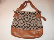 Coach Signature C Canvas Shoulder Bag   Brown/Tan   Authentic   Leather Trim Wea