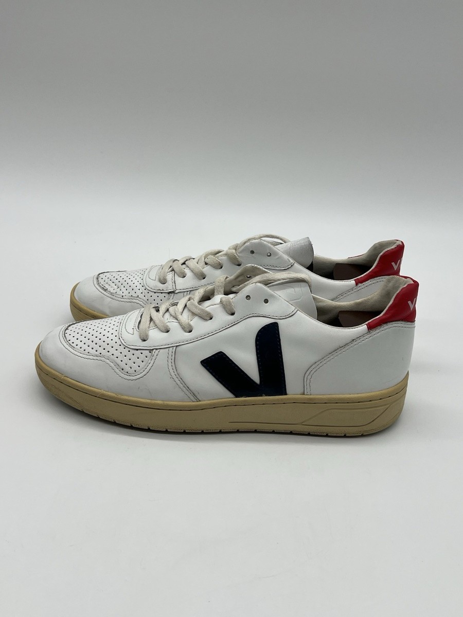 Veja V-10 Men size 9 Leather Low-Top Sneakers white Red Veja V-10 - White / Navy / Red – Kith main image 2
