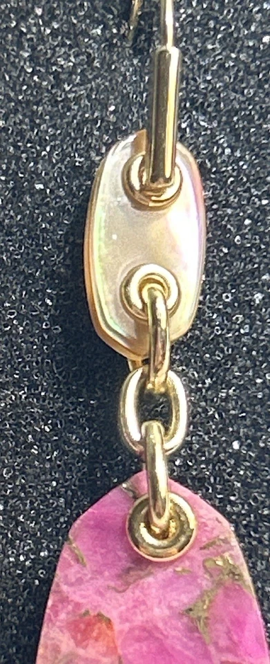 Kendra Scott Ashlyn Drop Earrings 14K GP Magenta Jade & MOP Gold Retired RARE - Image 2 of 3