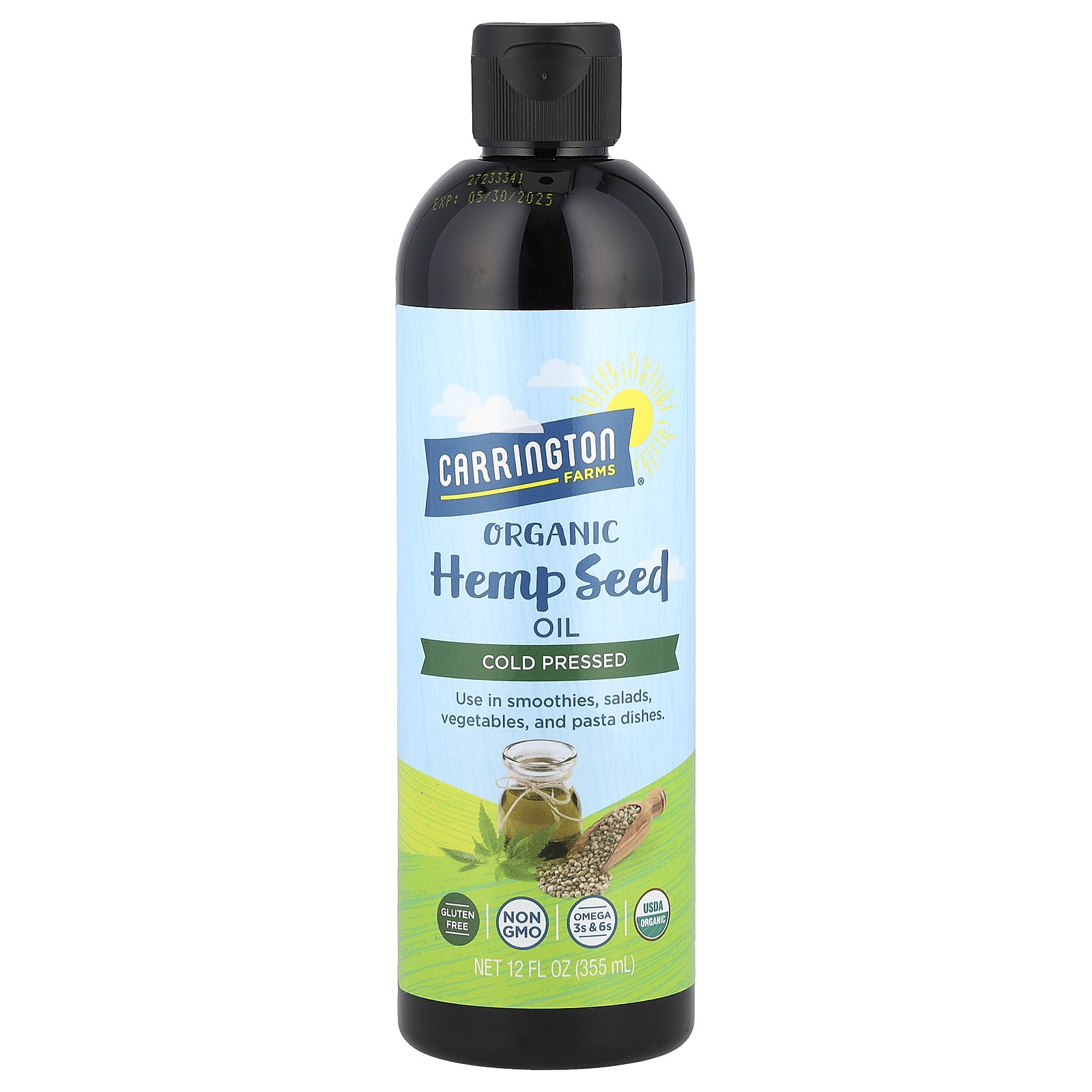 Органическое масло семян конопли холодного отжима 12 жидких унций 355 мл 3290₽