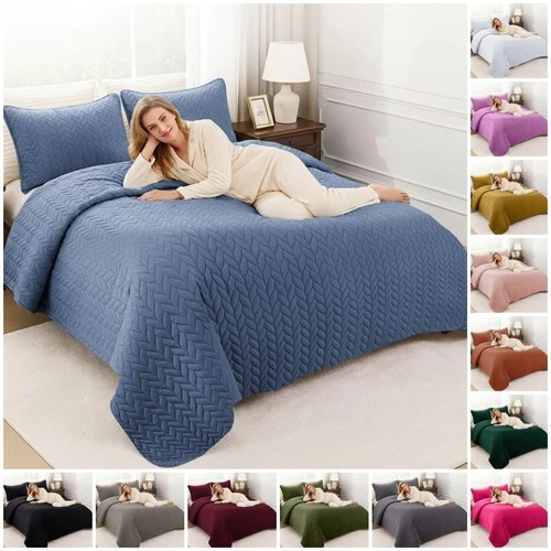 Soft Bedspreads Quilted Bed Throw Bedding Sets Coverlet with Pillow Shams Queen