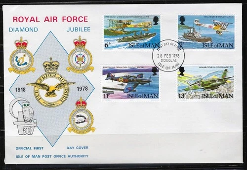 1¢ WONDER'S ~ ISLE OF MAN FDC ROYAL AIR FORCE DIAMOND JUBILEE 1978 C/S - F190