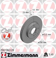 2X Bremsscheibe Coat Z Zimmermann 250.1363.20 FüR Ford Fiesta Ka Uk Fk Ccn CB1 6