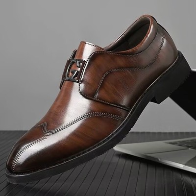 Mens Leather Monk Strap Dress Shoes Formal Classic Lace-up Business Oxford Shoes