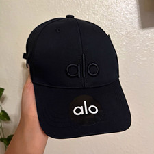 Alo Solid Baseball Cap Hat, One Size, Black, Unisex Adults, Solid Pattern