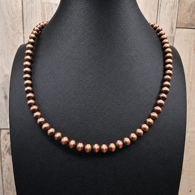 Solid Copper Navajo Desert Pearl Necklace 5mm Oxidized Beads 17-19'' Southwestern