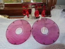 VINTAGE LOT OF 3 RED GLASS BOBECHE 1" CENTER OPEN 8 PIN + 7 RED 1-1/2" PRISMS