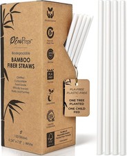 Biodegradable Bamboo Fiber Straws  150 Count, 100 Compostable, Plastic-Free,