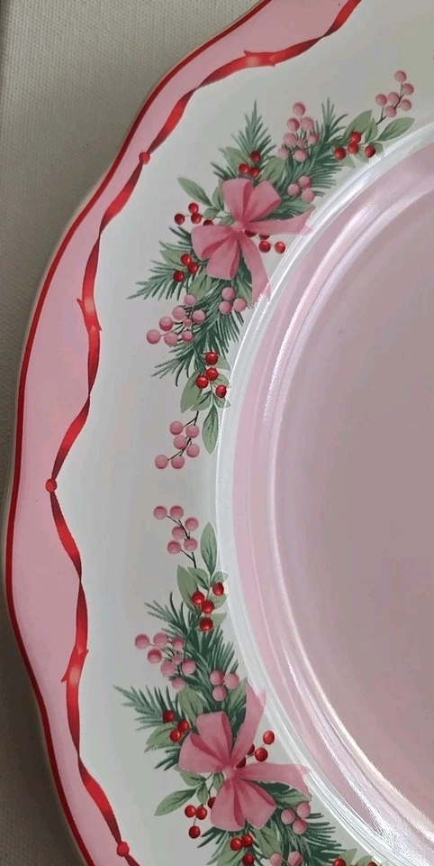 4 Platos de Cena Rosa Navidad Arcos Rosa Navidad Cinta Guirnalda Porcelana 222 Quinto Foto 4 de 4