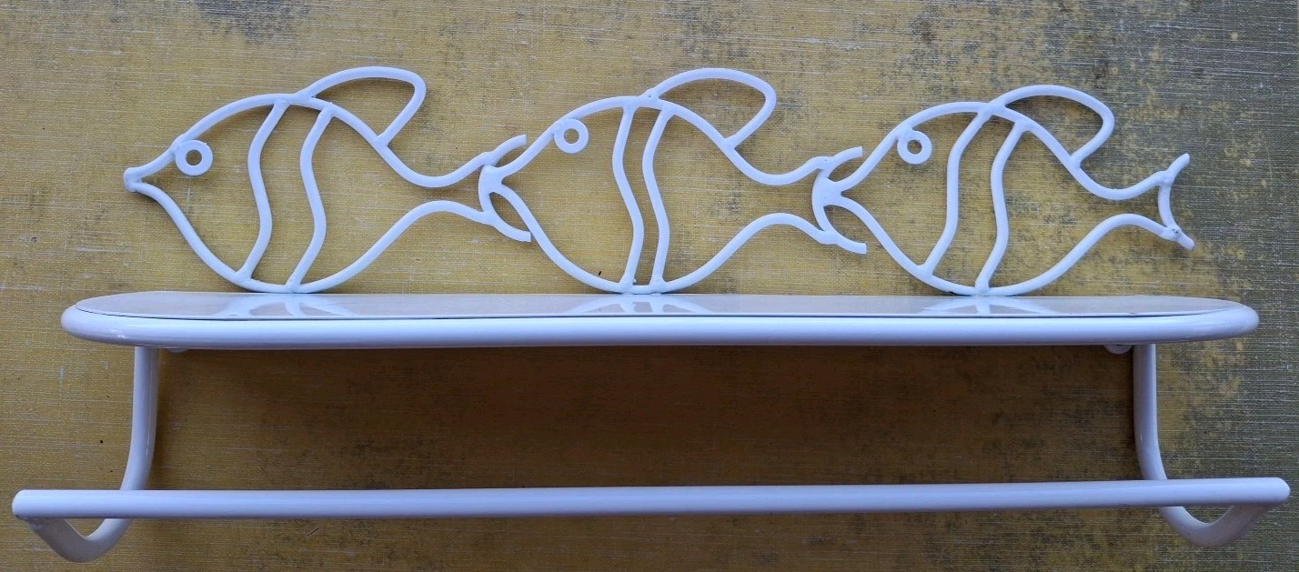 Vintage White Cream Fish Metal Shelf Towel Bar