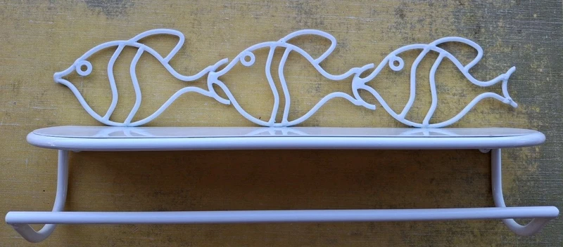 Vintage White Cream Fish Metal Shelf Towel Bar