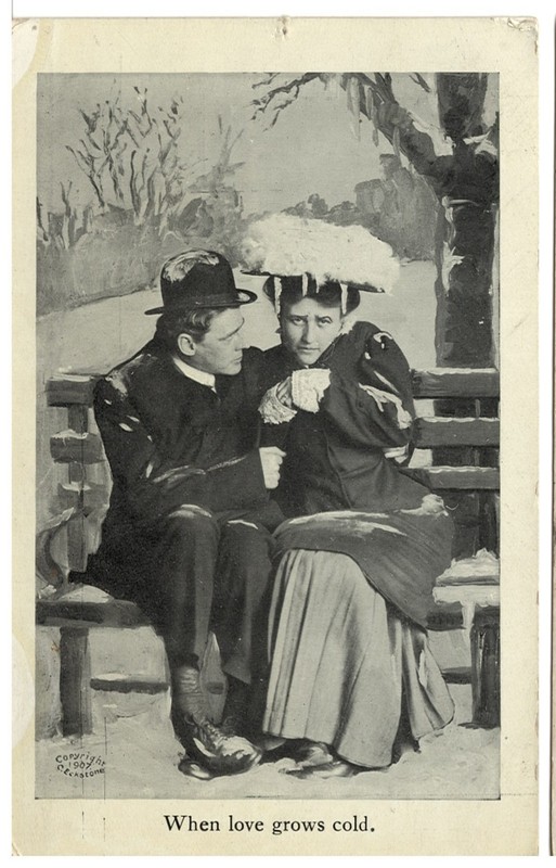1907 B&W Humorous Postcard " When Love Grows Cold" #2272