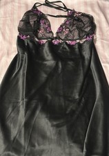 NWT Victoria's Secret Floral Embroidery Satin Slip In Black Size XXL.