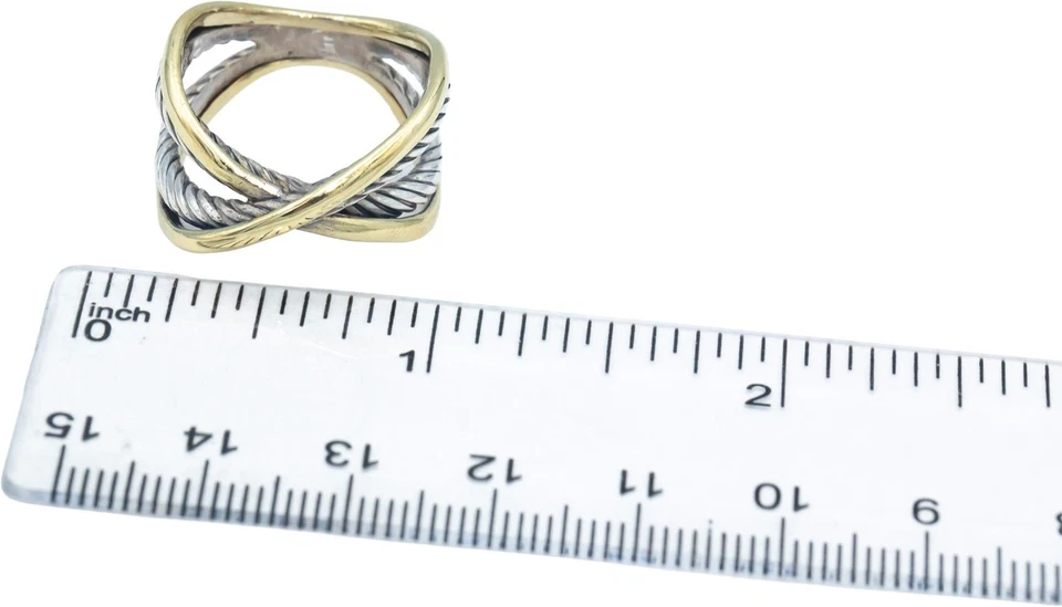 DAVID YURMAN 18k Gold & Sterling Silver Crossover Cable Band Ring Size 7.5 - Image 4 of 4
