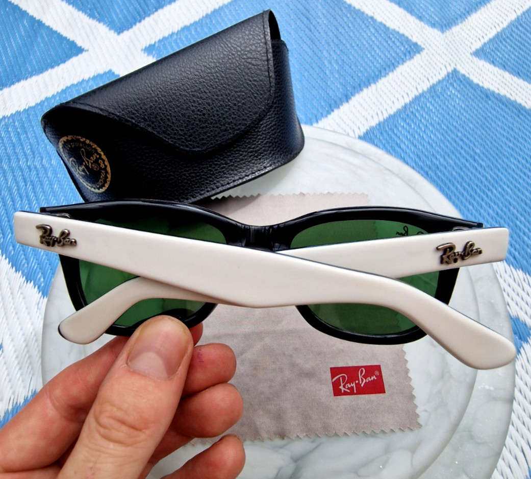 Ray Ban ' RB2140 Wayfarer ' Polished White/Black Retro Sunglasses Italy ***RARE image 4