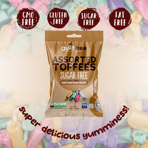 GuiltFree Sugar Free Assorted Toffees 75g | Diabetic Friendly Zero Sugar Treats - Picture 8 of 11