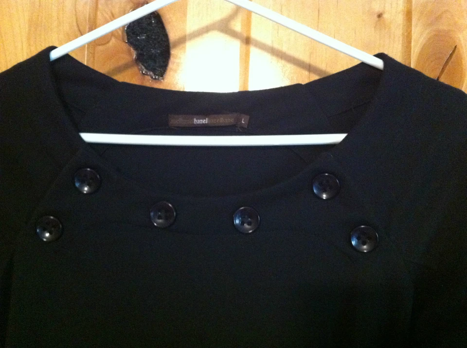 HAZEL BLACK DRESS W/6 BUTTON SZ LG 3/4 PUFF SL POCKET FRONT TAILORED SHIRT DRESS - Image 3 of 4